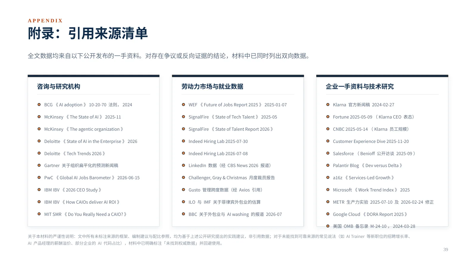 企业 AI 组织如何升级:第 41 页 · 附录:引用来源清单
