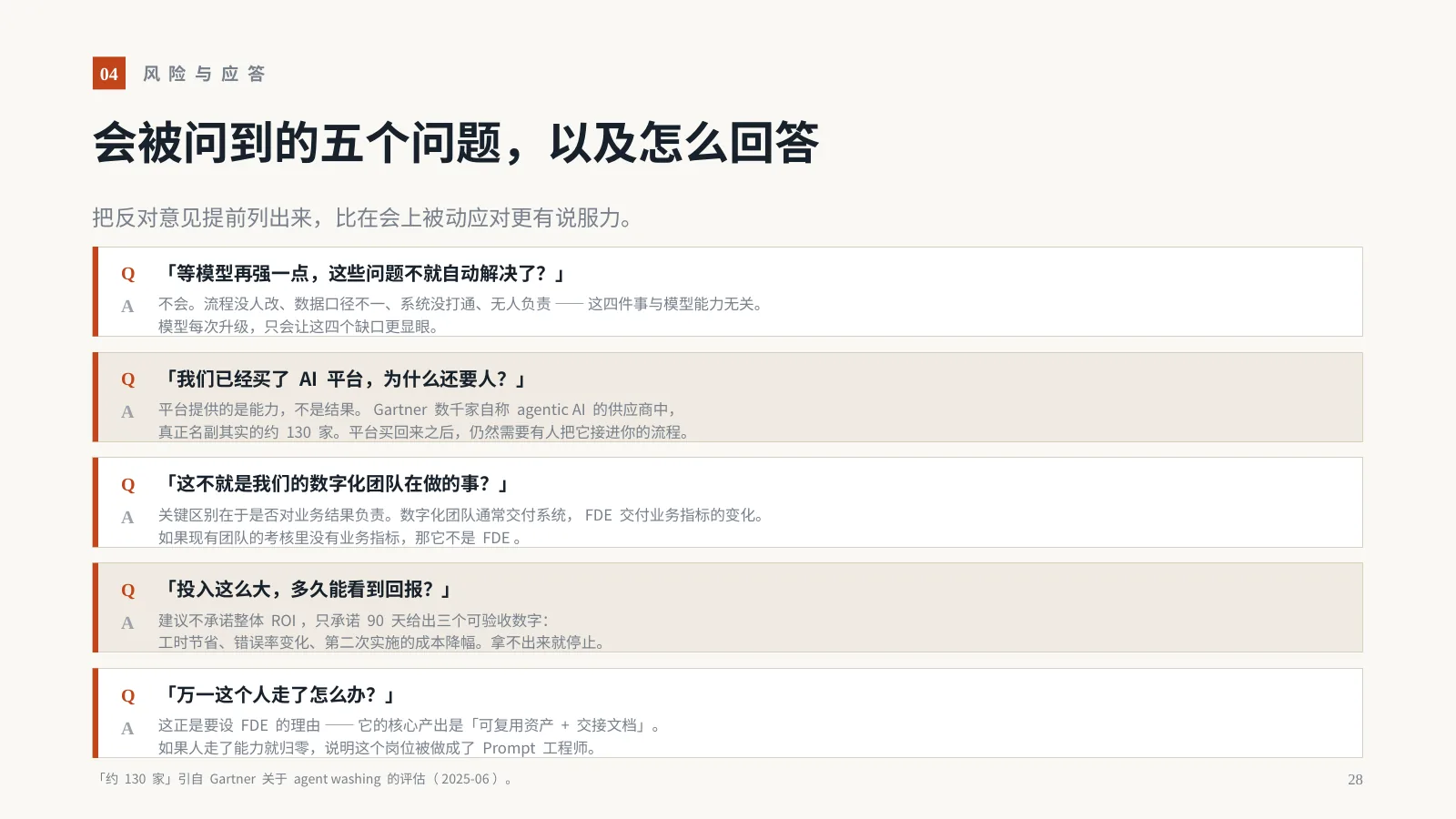 AI 时代，企业为什么需要 FDE？：第 29 页 · 会被问到的五个问题，以及怎么回答